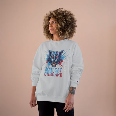 Mad Cat Onboard Graphic style 3 Champion Crewneck Sweatshirt for Gamers & Sci‑Fi Fans