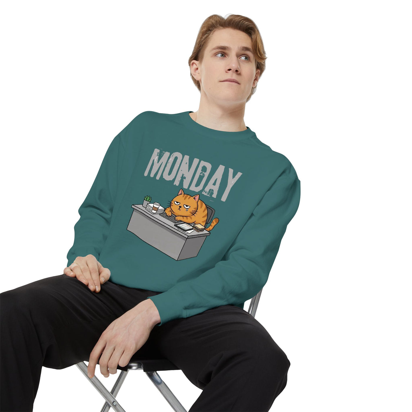 Monday Face Cat Stares Blankly Unisex Crewneck Sweatshirt style 6