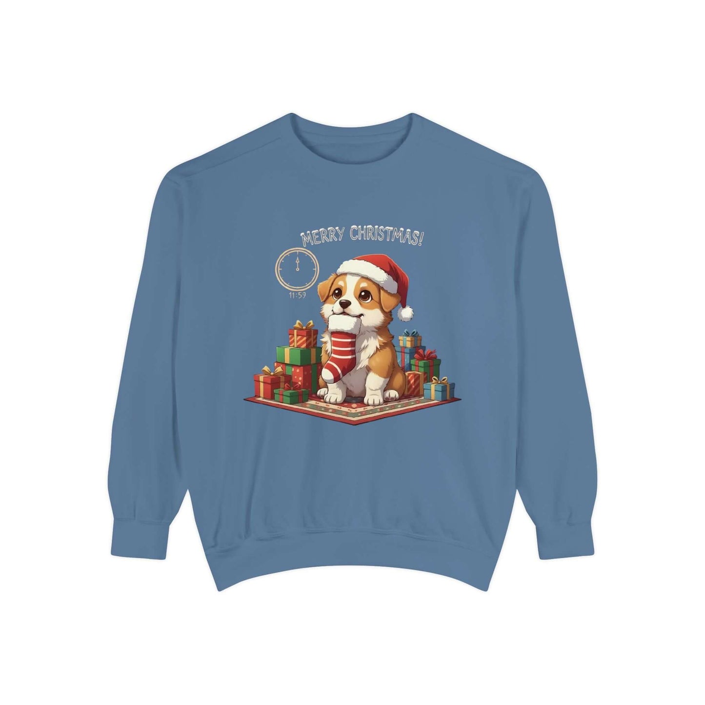 Puppy wait for Christmas presents Unisex Crewneck Sweatshirt style 1
