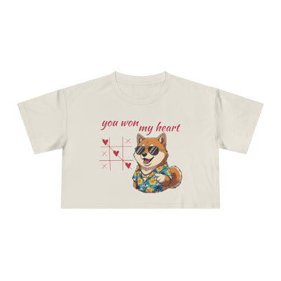 Cute Graphic Crop Tee - 'You Won My Heart', Women's Fashion, Gift for Animal Lovers, Casual Outfit, Summer Style, Funny Shirt