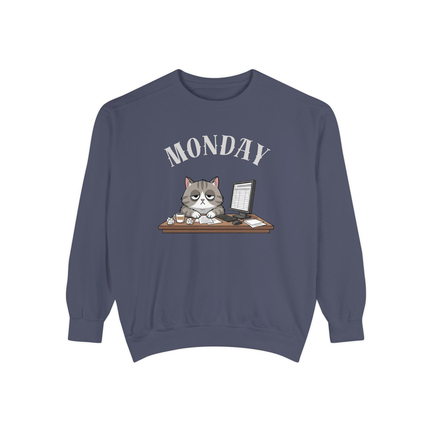 Monday Face Cat Stares Blankly Unisex Crewneck Sweatshirt style 5