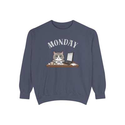 Monday Face Cat Stares Blankly Unisex Crewneck Sweatshirt style 5