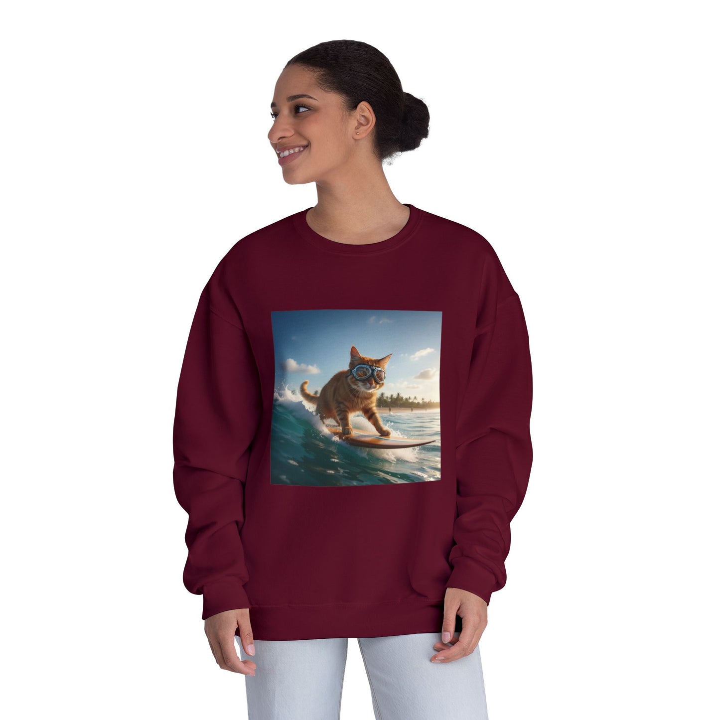 Surfing Cat Unisex NuBlend Crewneck Sweatshirt style 1