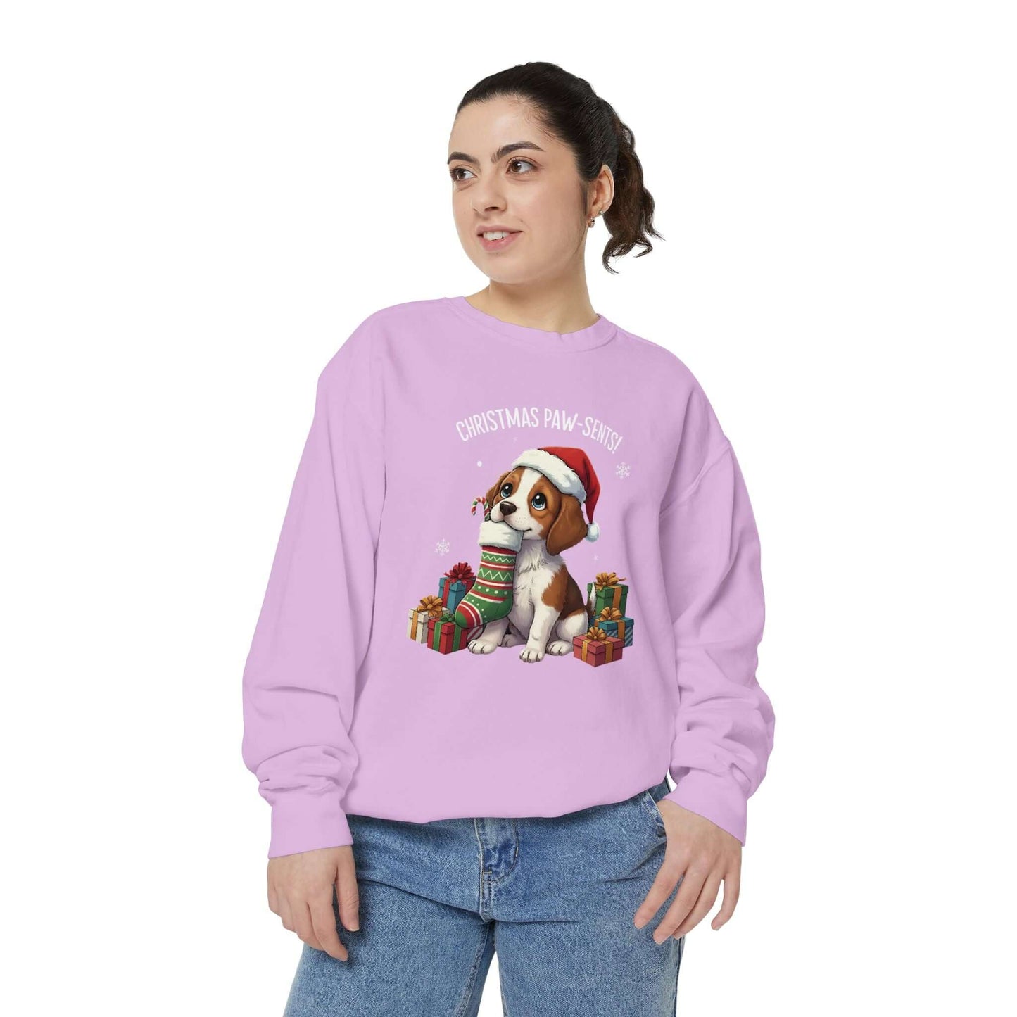 Puppy wait for Christmas presents Unisex Crewneck Sweatshirt style 3