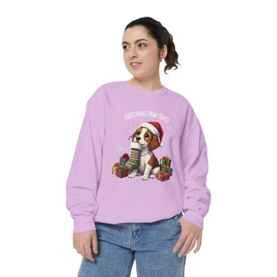 Cute Puppy waiting for Christmas presents style 3 Cozy Graphic Unisex Crewneck Sweatshirt