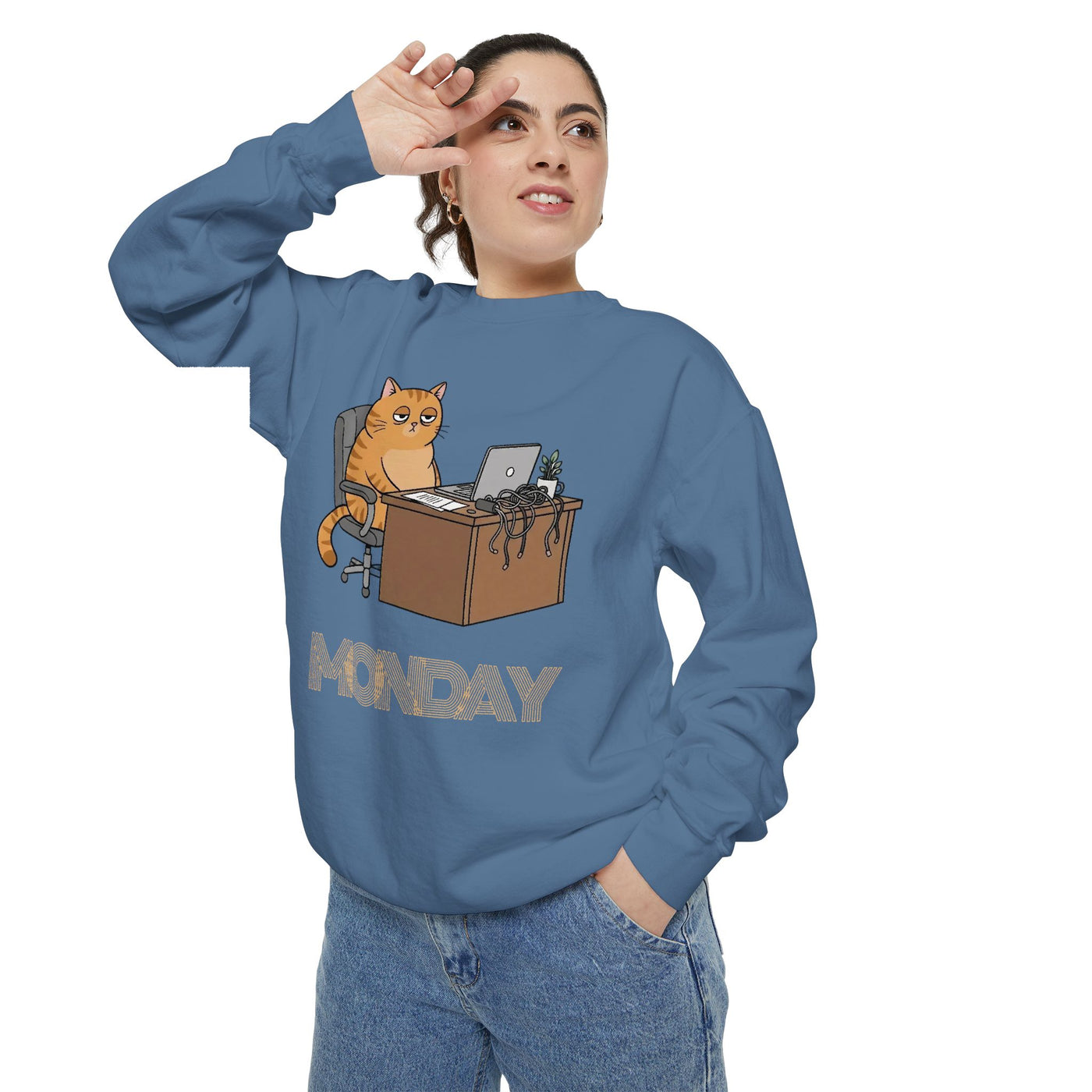 Monday Face Cat Stares Blankly Unisex Crewneck Sweatshirt style 3