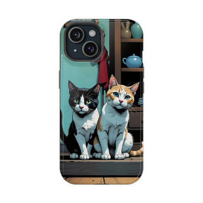 Cute Cats Magnetic Phone Case comic style 3, Cat Lover Gift, Impact-Resistant iPhone Case, Funny Pet Accessory, Unique Animal Design