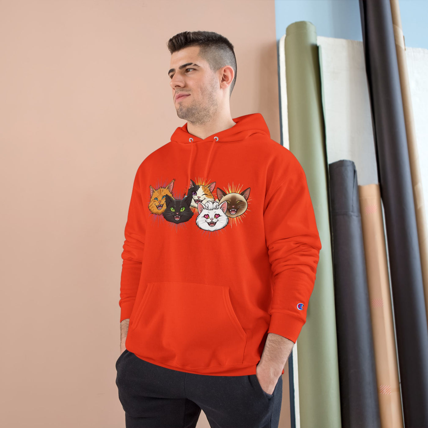 Playful Cat Champion Unisex Hoodie | Cozy Cat Lover Pullover, Pet Themed Gift, Cute Animal Apparel, Perfect for Cat Days