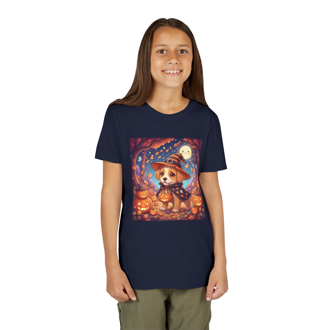 Halloween cute puppy anime style 1 Youth Tee, Short Sleeve T-Shirt, Kids Halloween Apparel, Cute Dog Tee, Fall Outfit for Children