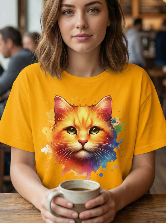 Watercolor Cat Head Unisex Cotton T-Shirt style 3