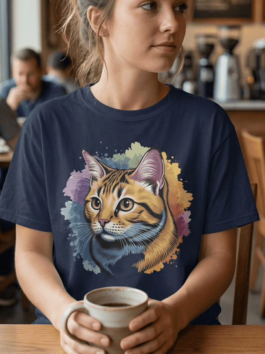 Watercolor Cat Head Unisex Cotton T-Shirt style 6