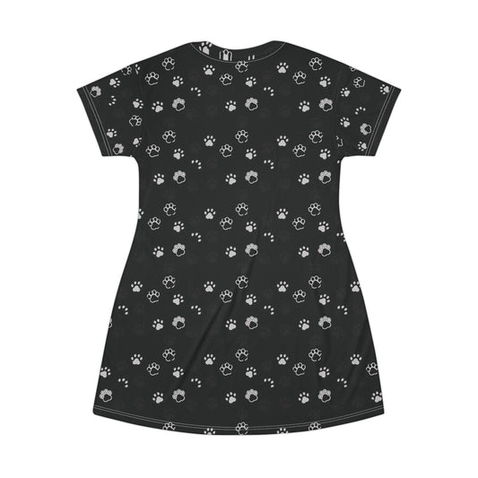 Black Cat Paw Print T-Shirt Dress - Perfect for Pet Lovers