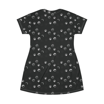 Black Cat Paw Print T-Shirt Dress - Perfect for Pet Lovers