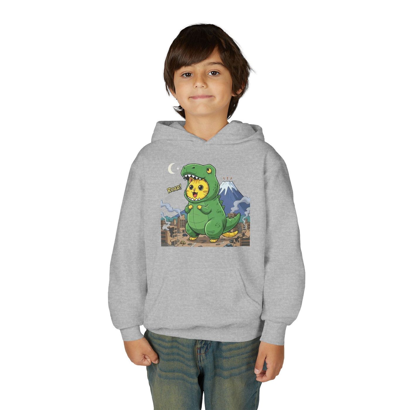 Cat cosplay Godzilla style 1 Unisex Kids Hoodie - Fun & Cozy Heavy Blend Sweatshirt with Cute Design