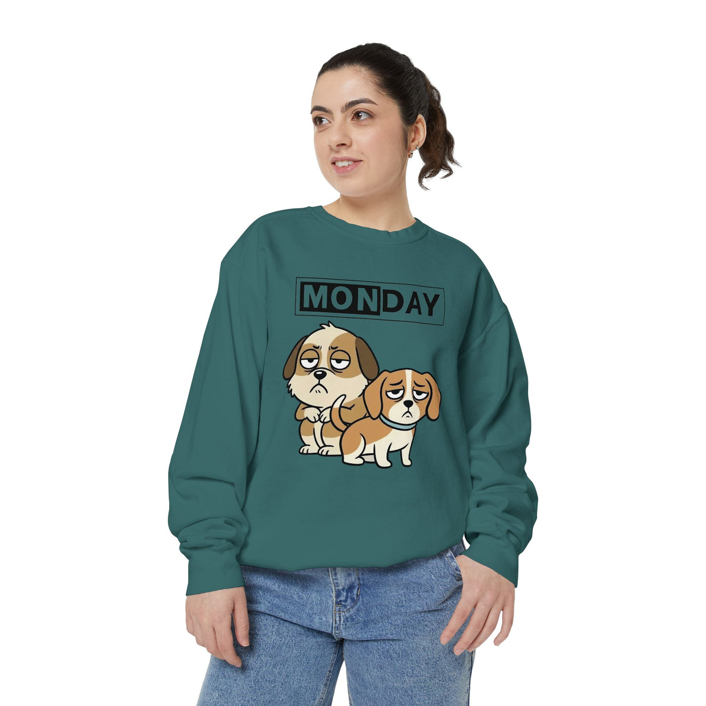 Monday Face Dog Stares Blankly Unisex Crewneck Sweatshirt style 1