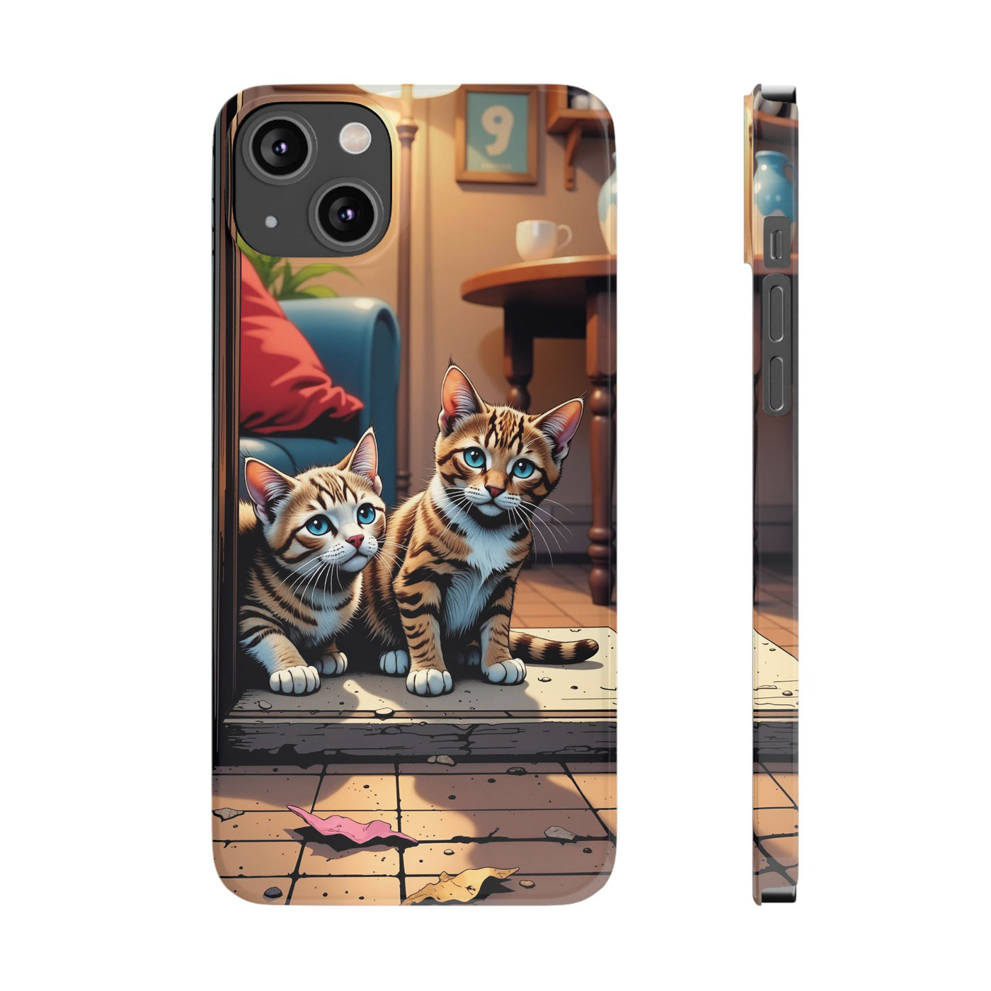 Cute Cats Slim Phone Case comic style 1, Cat Lover Gift, Impact-Resistant iPhone Case, Funny Pet Accessory, Unique Animal Design