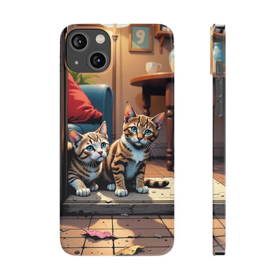 Cute Cats Slim Phone Case comic style 1, Cat Lover Gift, Impact-Resistant iPhone Case, Funny Pet Accessory, Unique Animal Design