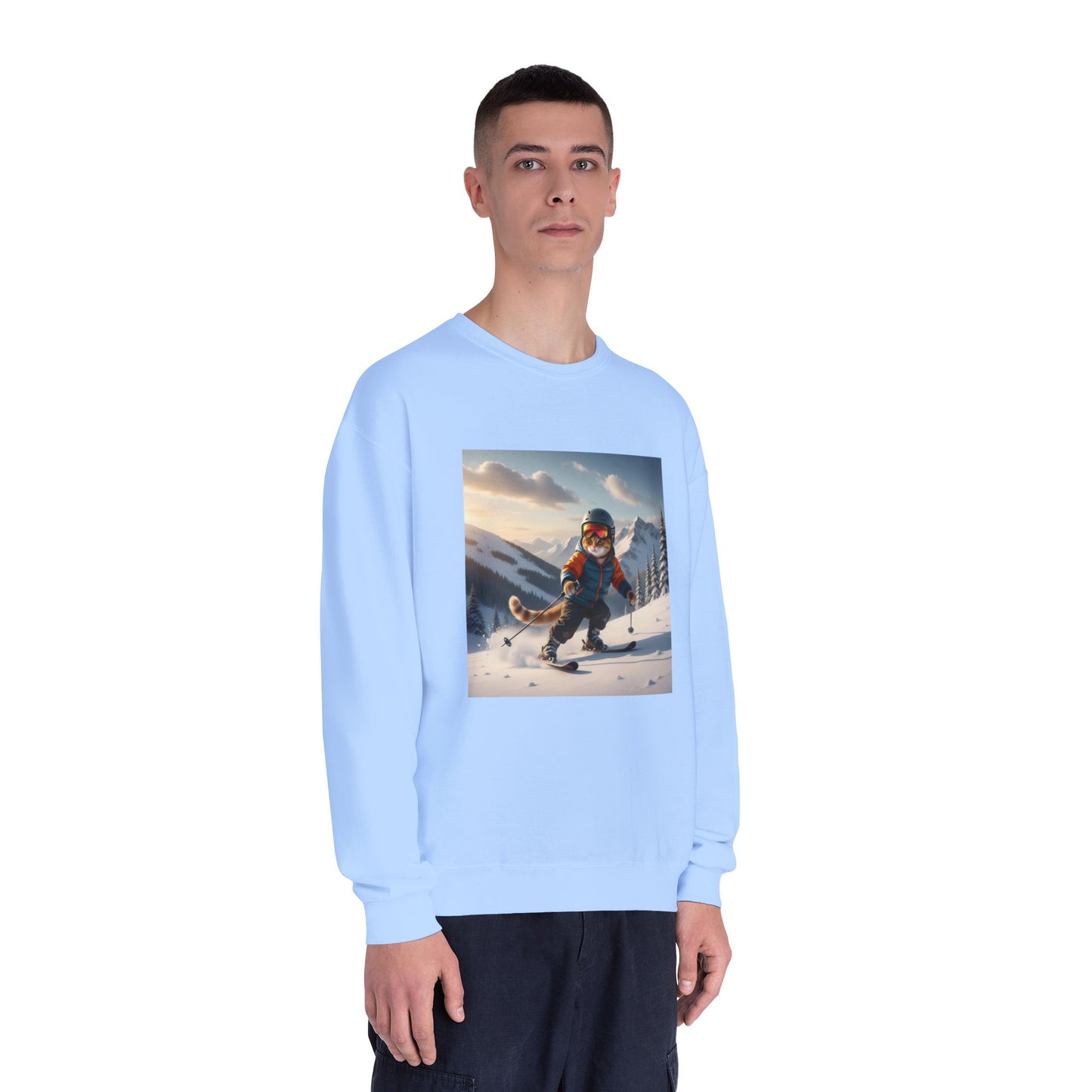 Skiing Cat Graphic Unisex NuBlend Crewneck Sweatshirt