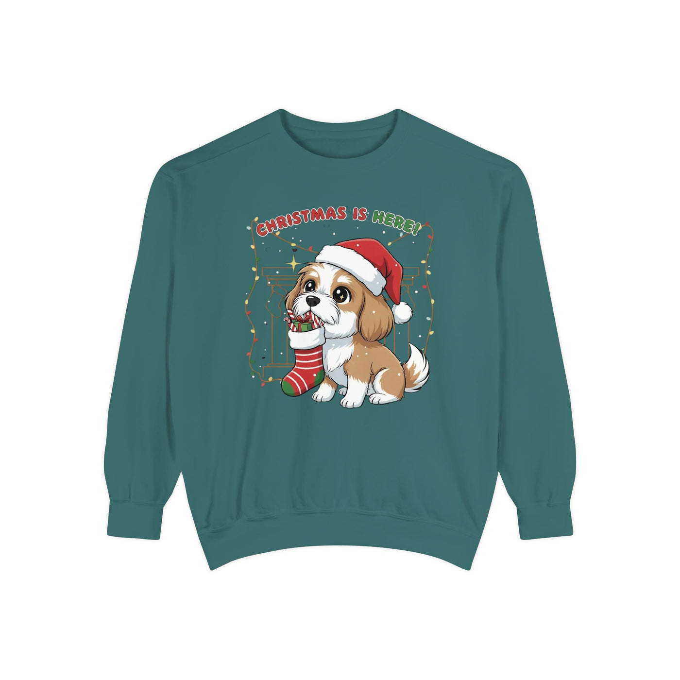 Cute Puppy waiting for Christmas presents style 5 Cozy Graphic Unisex Crewneck Sweatshirt