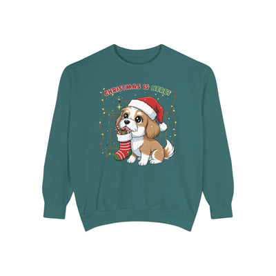 Cute Puppy waiting for Christmas presents style 5 Cozy Graphic Unisex Crewneck Sweatshirt