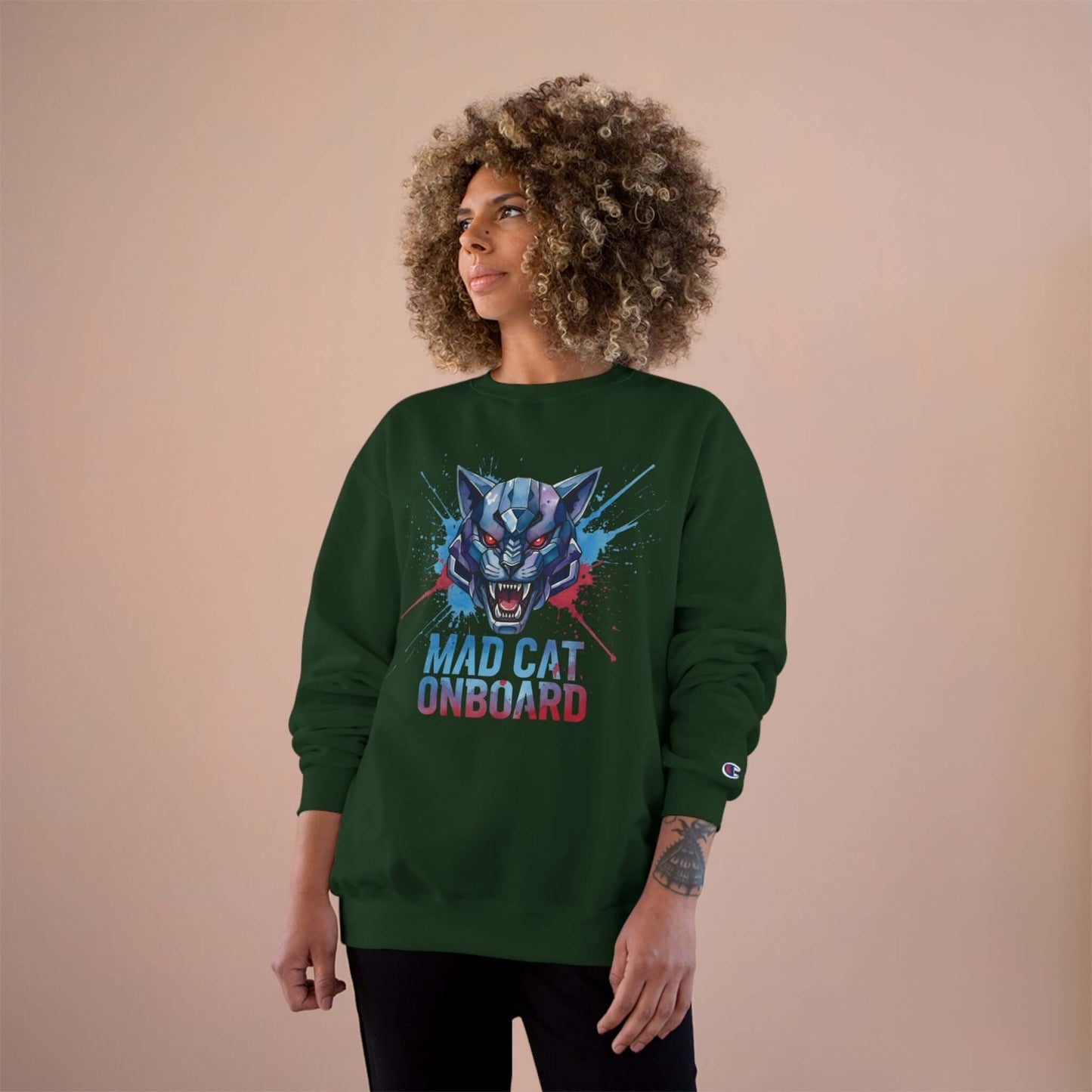 Mad Cat Onboard Graphic Champion Crewneck Sweatshirt style 3