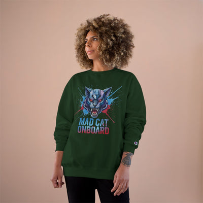 Mad Cat Onboard Graphic style 3 Champion Crewneck Sweatshirt for Gamers & Sci‑Fi Fans