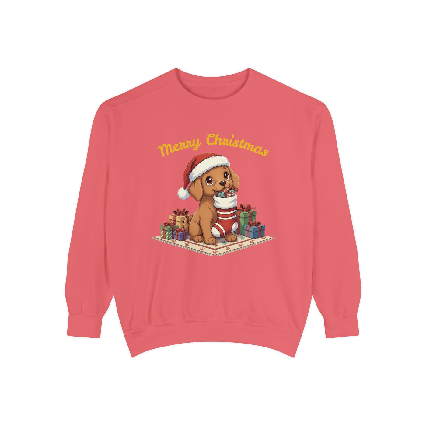 Cute Puppy waiting for Christmas presents style 2 Cozy Graphic Unisex Crewneck Sweatshirt
