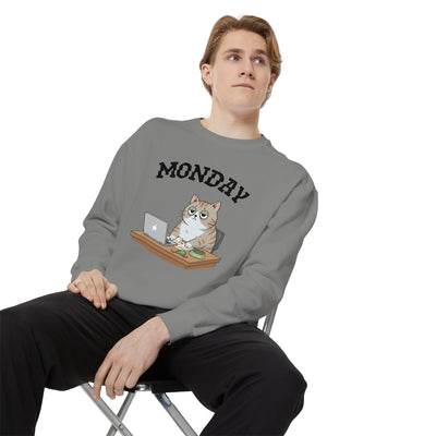 Monday Face Cat Stares Blankly Unisex Crewneck Sweatshirt style 4