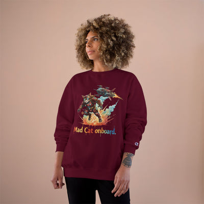 Mad Cat Onboard Graphic style 2 Champion Crewneck Sweatshirt for Gamers & Sci‑Fi Fans