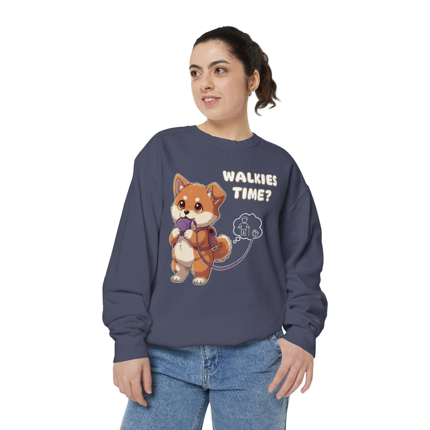 Cute Dog Walk Time style 3 Cozy Graphic Unisex Crewneck Sweatshirt