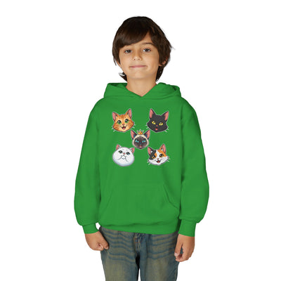 Cute Cat Heads Unisex Youth Hoodie, Fun Pet Lover Sweater, Kids Gift, Animal Lover Apparel, Perfect for Birthdays & Holidays