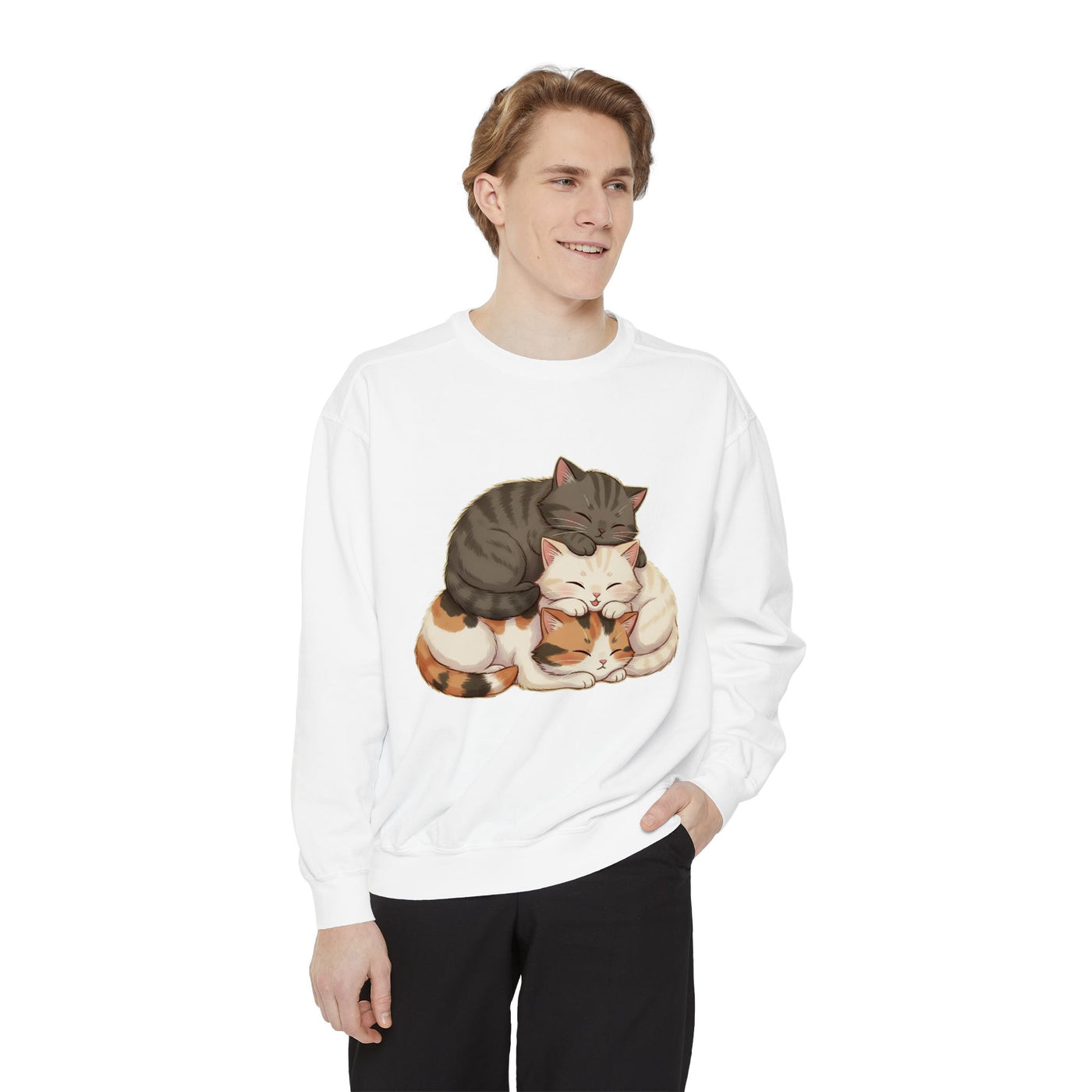3 Cute Sleeping Cats style 3 Cozy Graphic Unisex Crewneck Sweatshirt