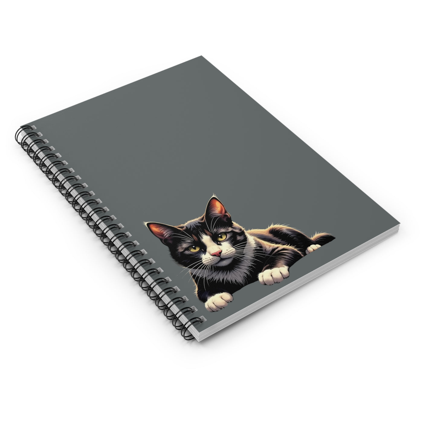 Black Cat Spiral Notebook (Dark Grey) - Cute Cat Design, Pet Lover Journal, School Supplies, Gift for Cat Owners, Cute Stationery