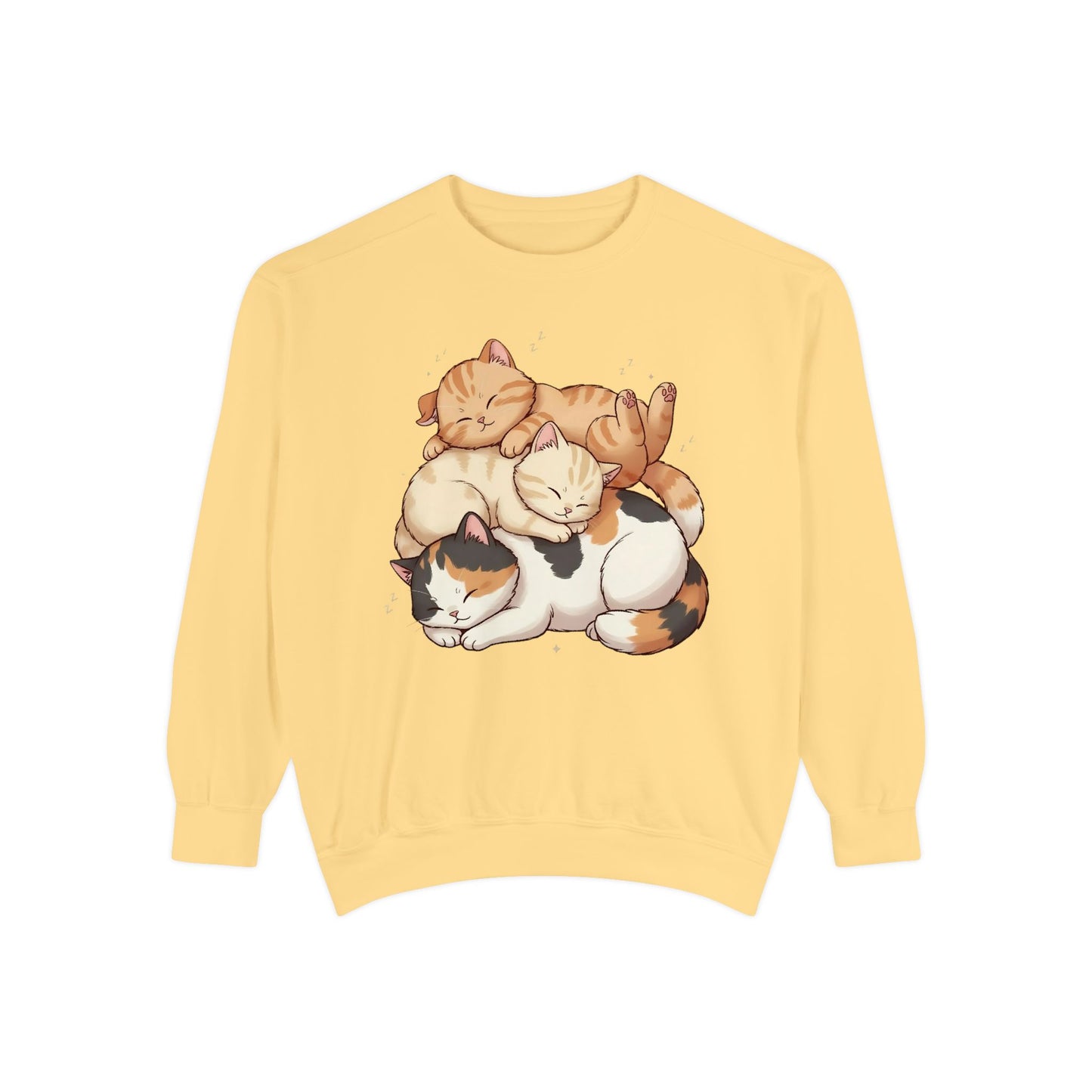 3 Cute Sleeping Cats Cozy Graphic Unisex Crewneck Sweatshirt style 1