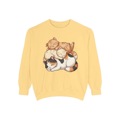 3 Cute Sleeping Cats Cozy Graphic Unisex Crewneck Sweatshirt style 1