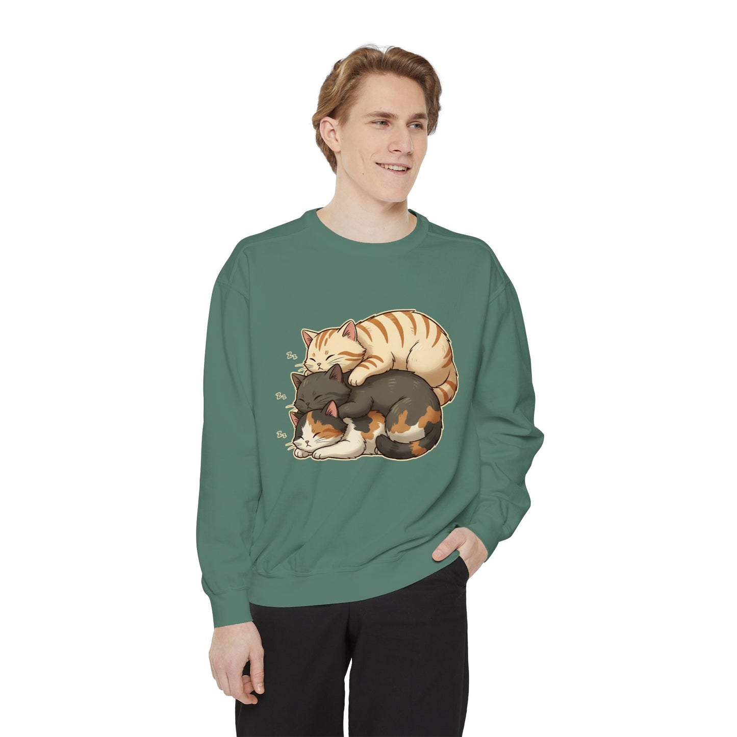 3 Cute Sleeping Cats Cozy Graphic Unisex Crewneck Sweatshirt style 4