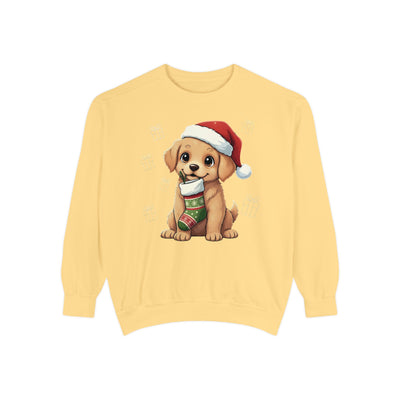 Cute Puppy waiting for Christmas presents style 4 Cozy Graphic Unisex Crewneck Sweatshirt