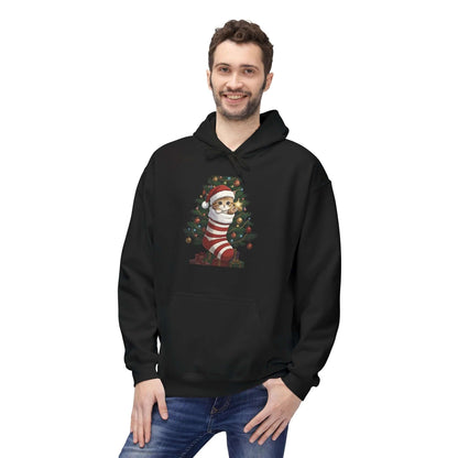 Kitten hiding in Christmas stocking Unisex Fleece Hoodie style 3