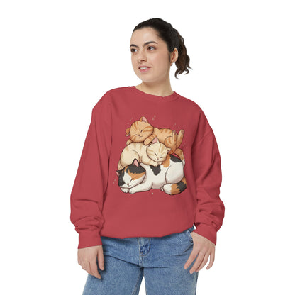 3 Cute Sleeping Cats Cozy Graphic Unisex Crewneck Sweatshirt style 1
