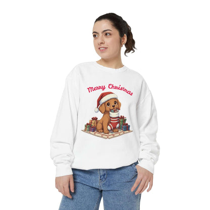 Puppy wait for Christmas presents Unisex Crewneck Sweatshirt style 2