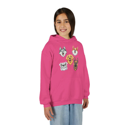 Cute Dog Heads Unisex Youth Hoodie, Fun Pet Lover Sweater, Kids Gift, Animal Lover Apparel, Perfect for Birthdays & Holidays