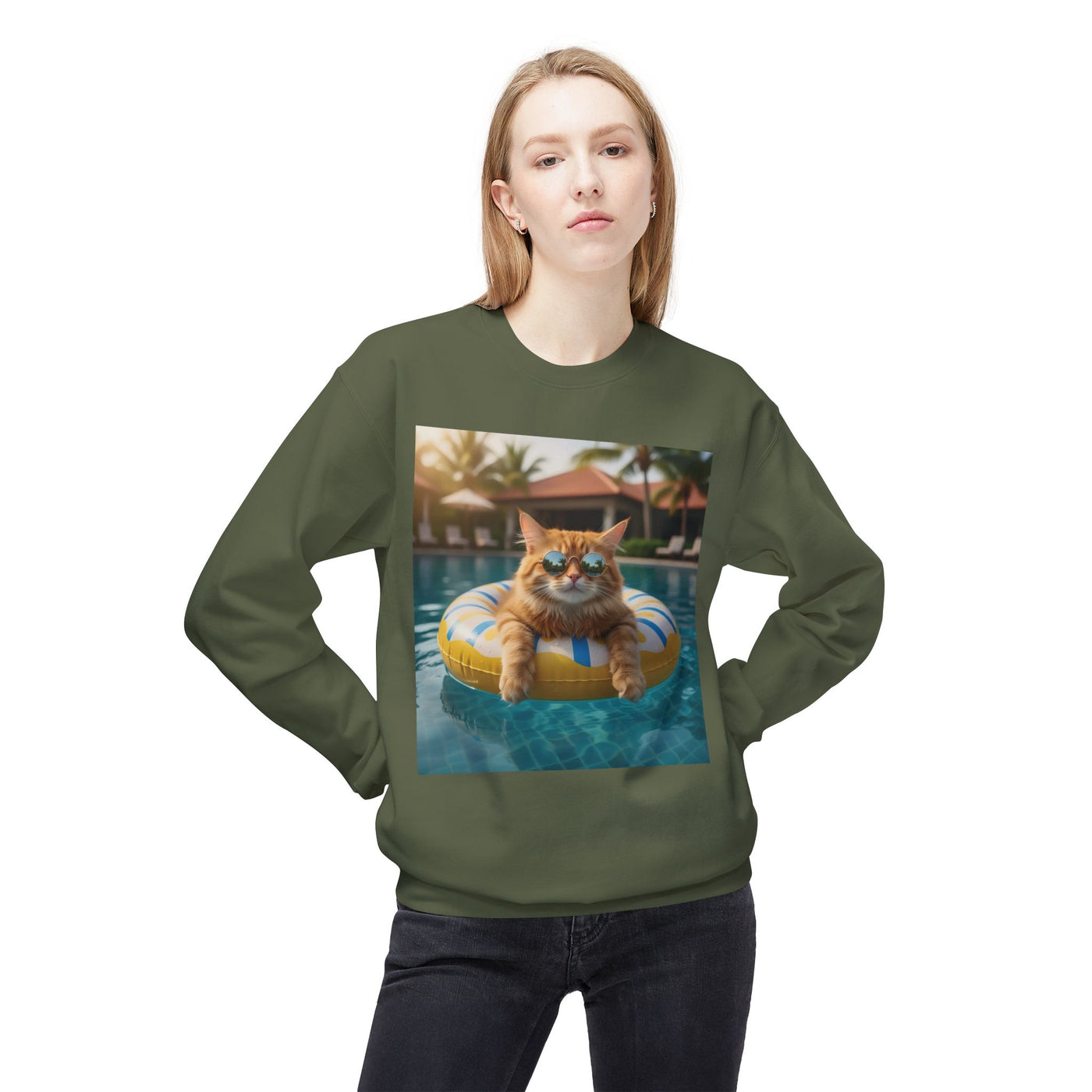Swimming Pool Vibes Cat Crewneck Sweatshirt