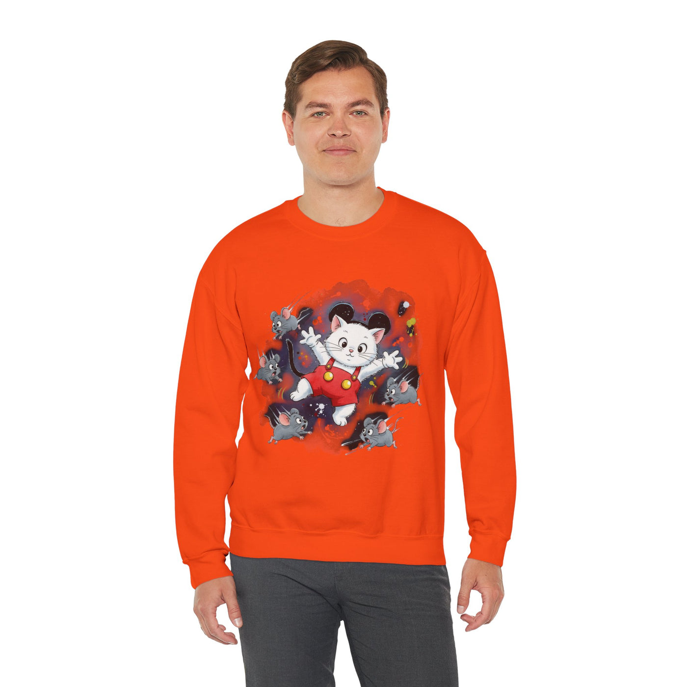 Watercolor painting style 2 Men & Women Cute Cat Pile Crewneck Sweatshirt