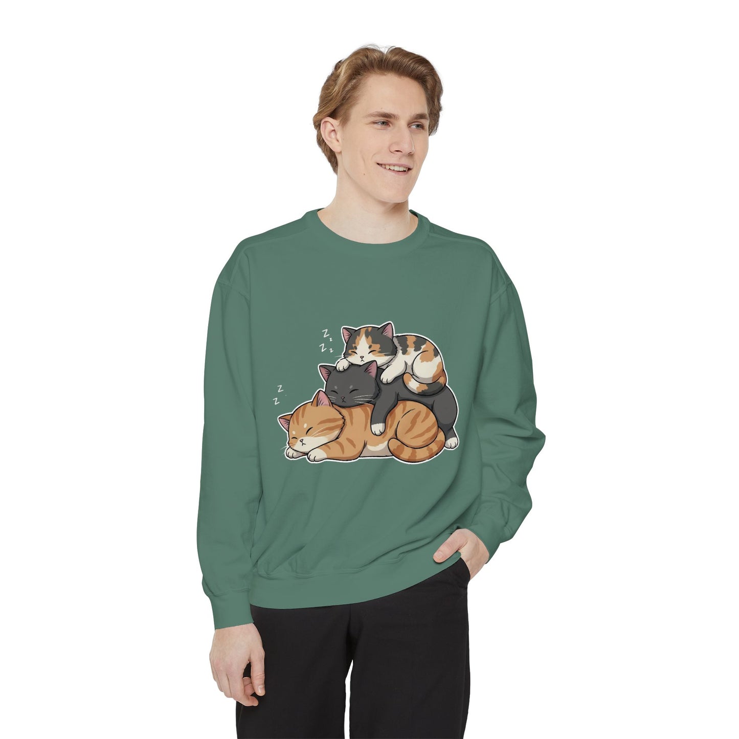 3 Cute Sleeping Cats Cozy Graphic Unisex Crewneck Sweatshirt style 7