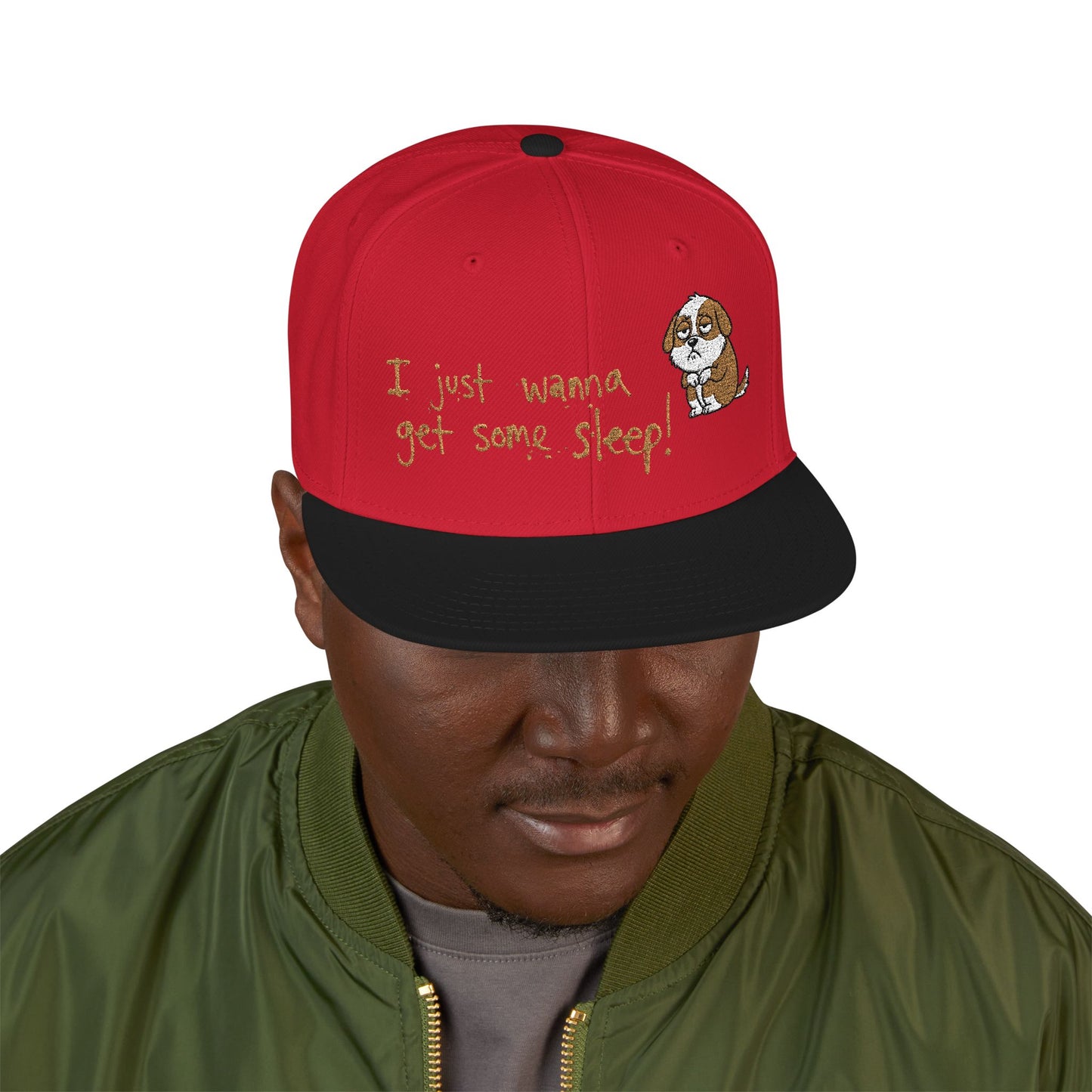 I just wanna get some sleep Embroidered Cute Puppy Snapback Hat