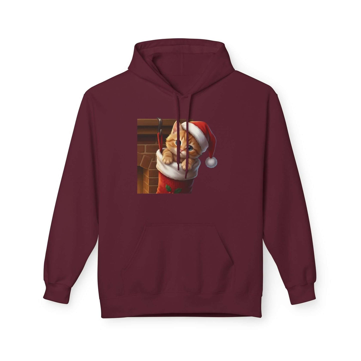 Kitten hiding in Christmas stocking Unisex Fleece Hoodie style 4