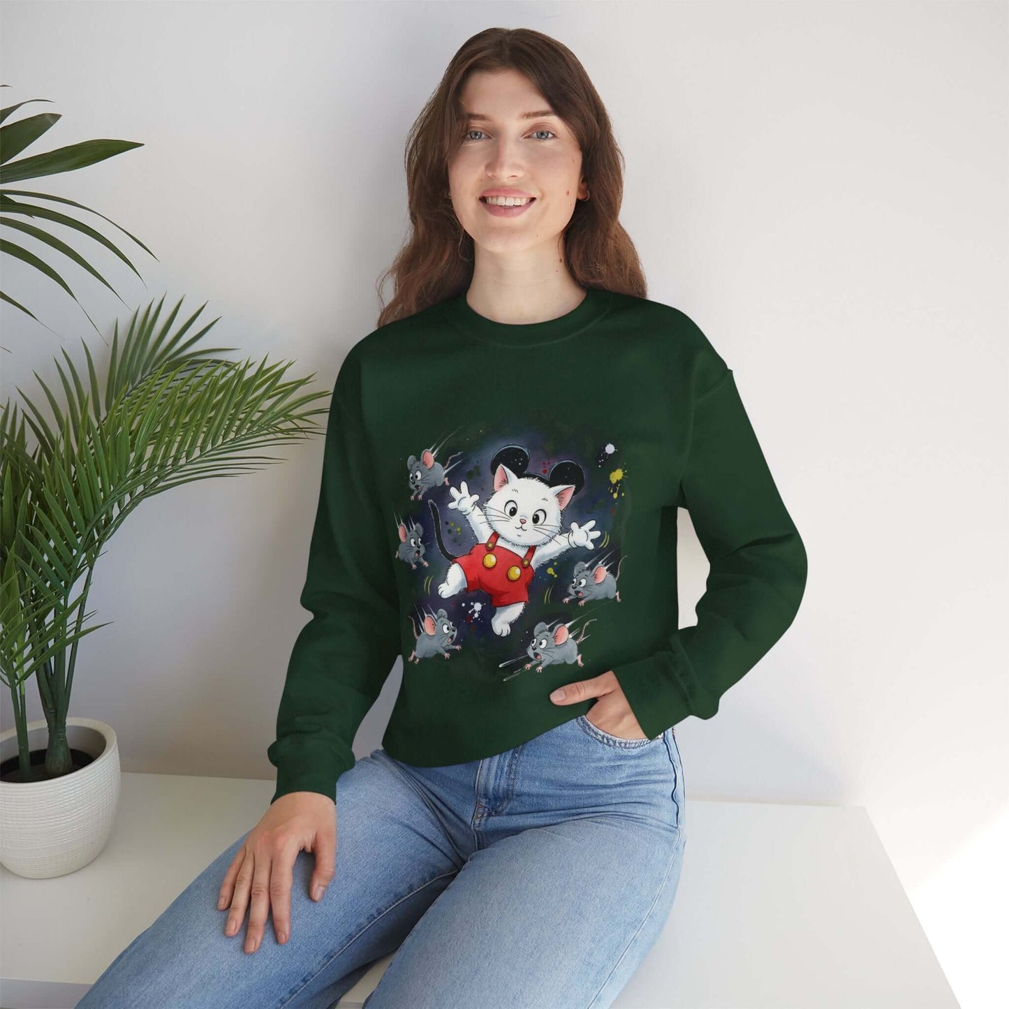 Watercolor Cat painting Unisex Crewneck Sweatshirt style 2