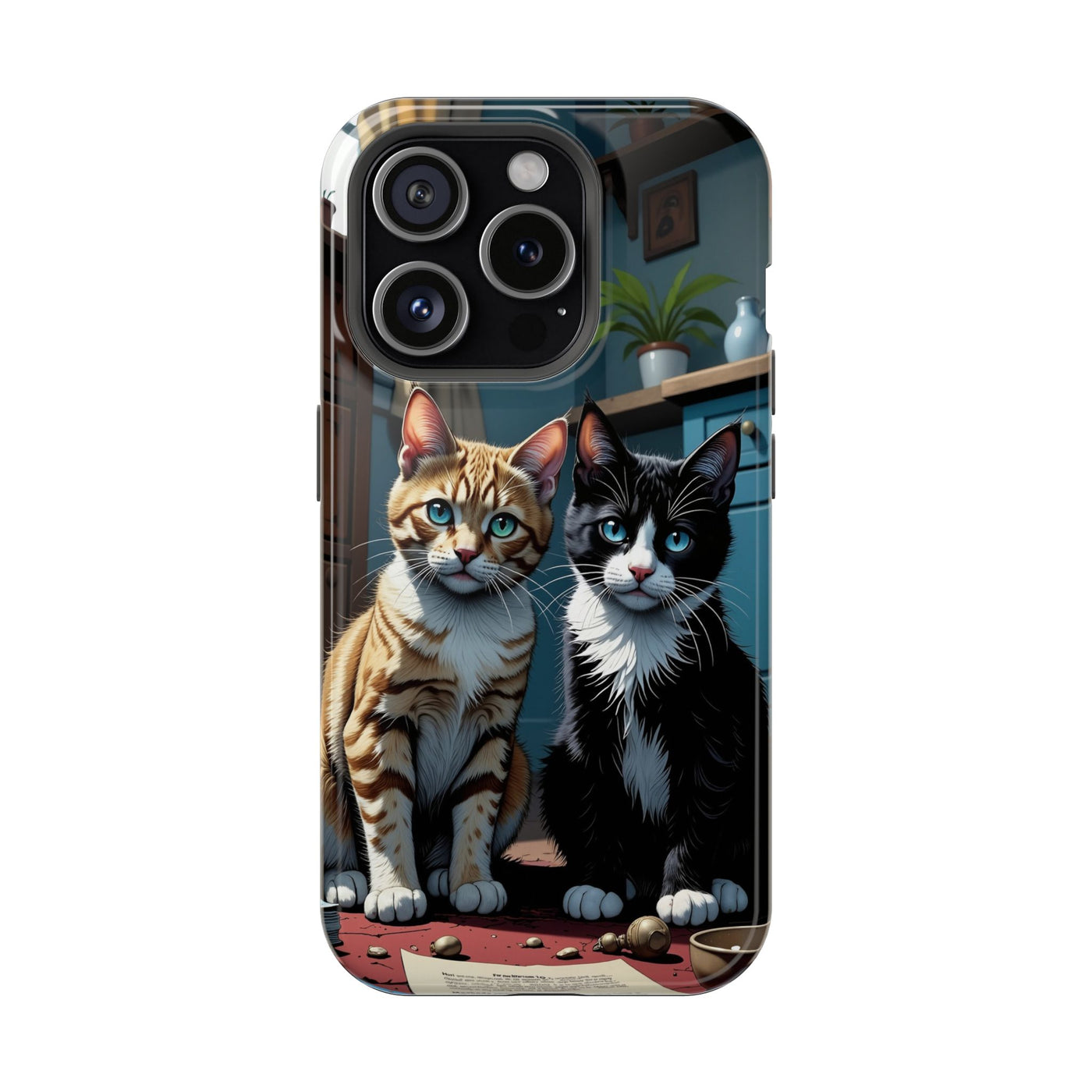 Cute Cats Magnetic Phone Case comic style 4, Cat Lover Gift, Impact-Resistant iPhone Case, Funny Pet Accessory, Unique Animal Design
