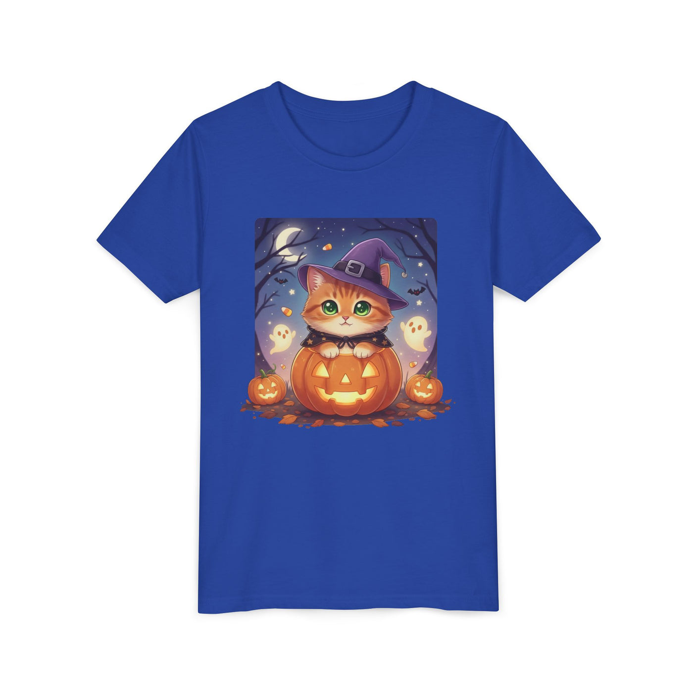 Halloween cute kitten anime style 7 Unisex Youth Tee | T-Shirt, Cute Pumpkin Shirt, Kids Halloween Outfit, Cat Lover Gift, Fun Fall Apparel