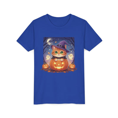 Halloween cute kitten anime style 7 Unisex Youth Tee | T-Shirt, Cute Pumpkin Shirt, Kids Halloween Outfit, Cat Lover Gift, Fun Fall Apparel